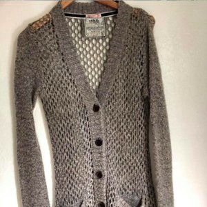 Gray cardigan.